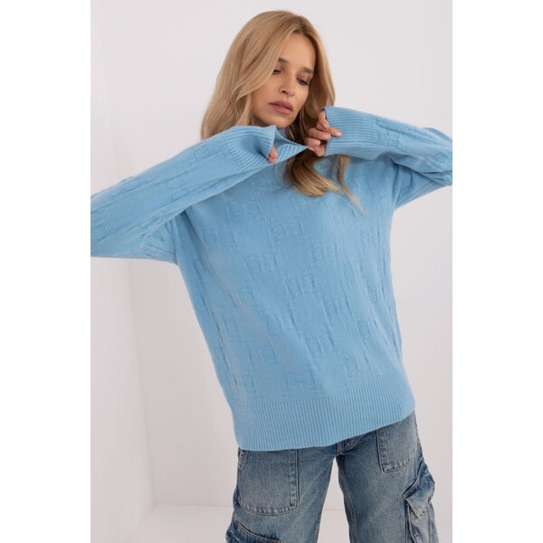 MladaModa Rolákový sveter so vzorom model 42135 svetlomodrý 65626604