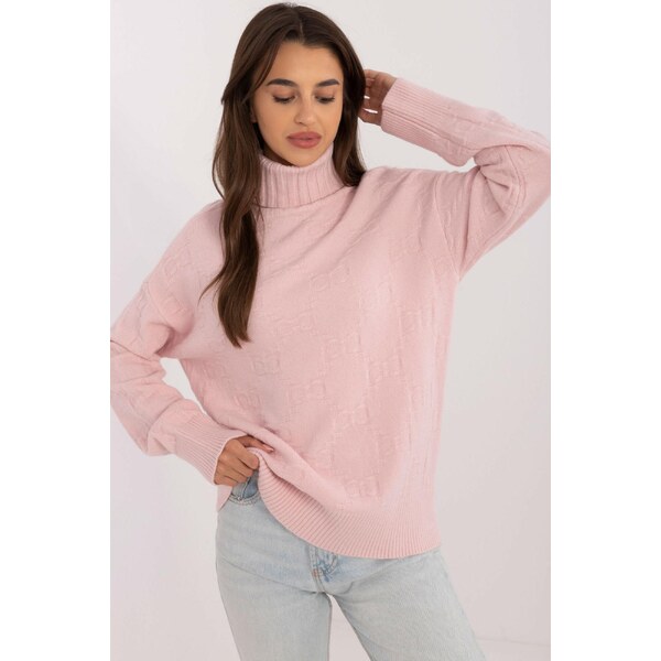 MladaModa Rolákový sveter so vzorom model 42135 pudrovo ružový 65626607
