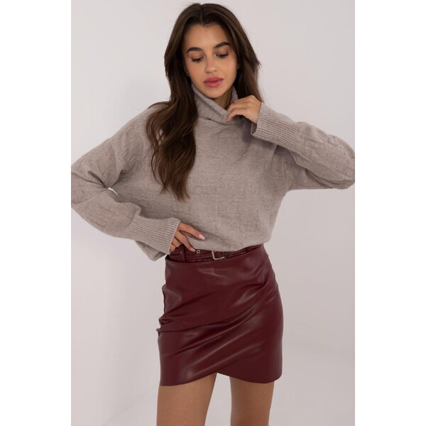 MladaModa Rolákový sveter so vzorom model 42135 tmavý béžový 65626603