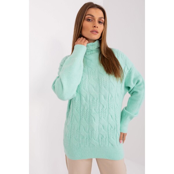 MladaModa Rolákový sveter s vrkočovým vzorom model 40197 tmavý 65626618