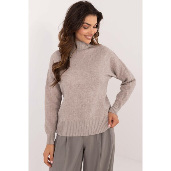 MladaModa Sveter so stojačikom model 33954 béžový 65292128