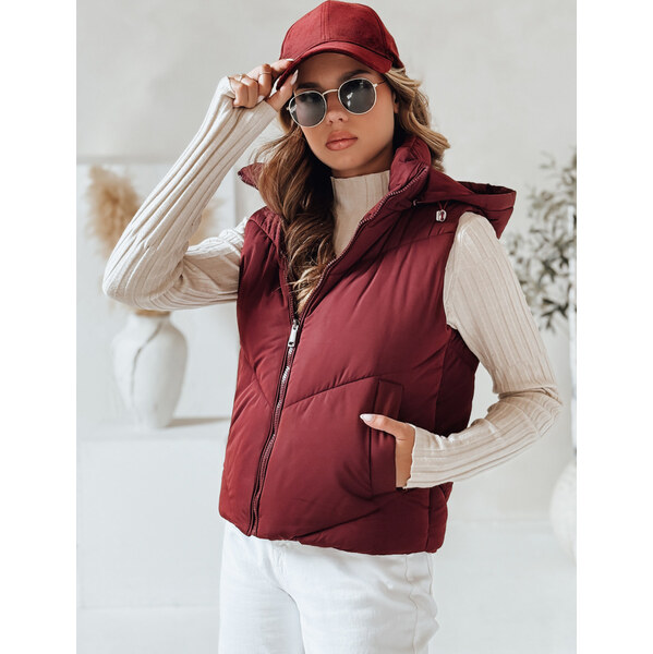 BASIC Vínová dámska prešívaná vesta LIKEHUGS s kapucňou TY4976 65286124