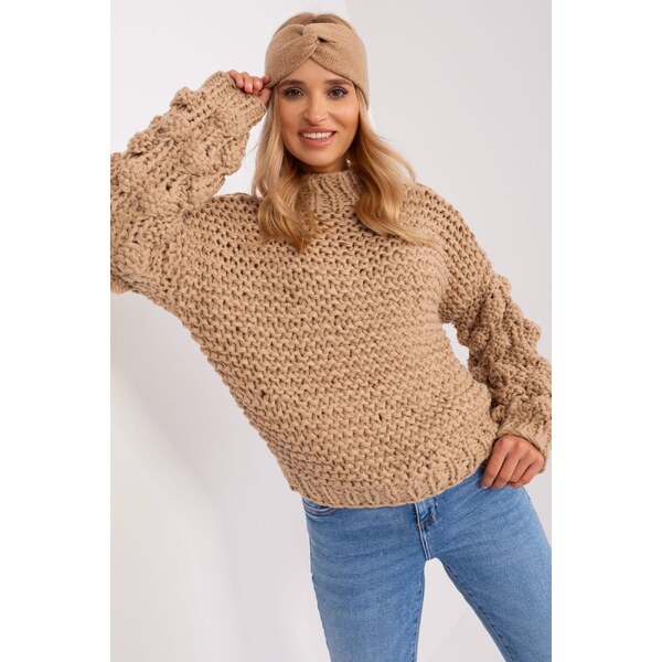 MladaModa Oversize sveter s nadýchanými rukávmi model 38297 béžový 65291908