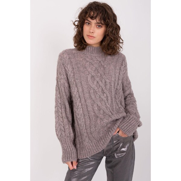 MladaModa Sveter s vrkočovým vzorom a stojačikom model 63204 grafitový 65291960