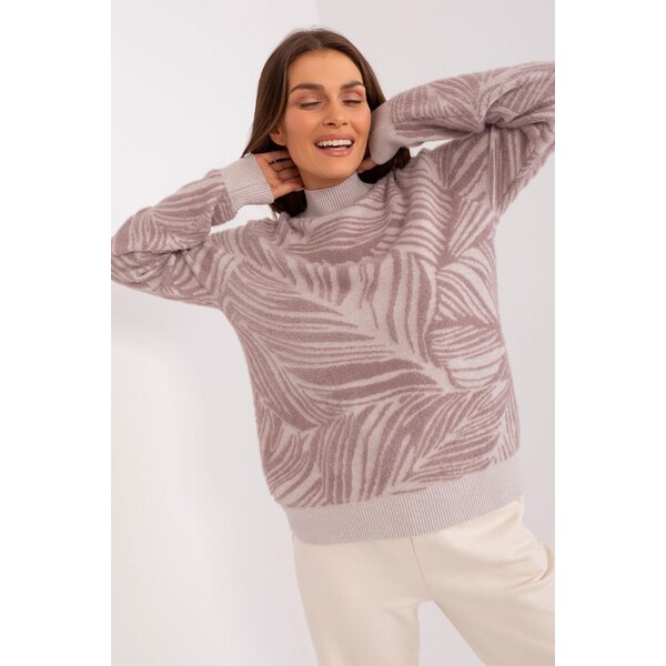 MladaModa Vzorovaný sveter s krátkym vlasom model 35796 farba lila 65291985