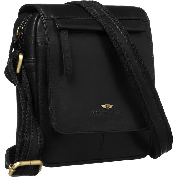 Peterson Čierna pánska kožená crossbody taška s klopou a zipsom – 65292278