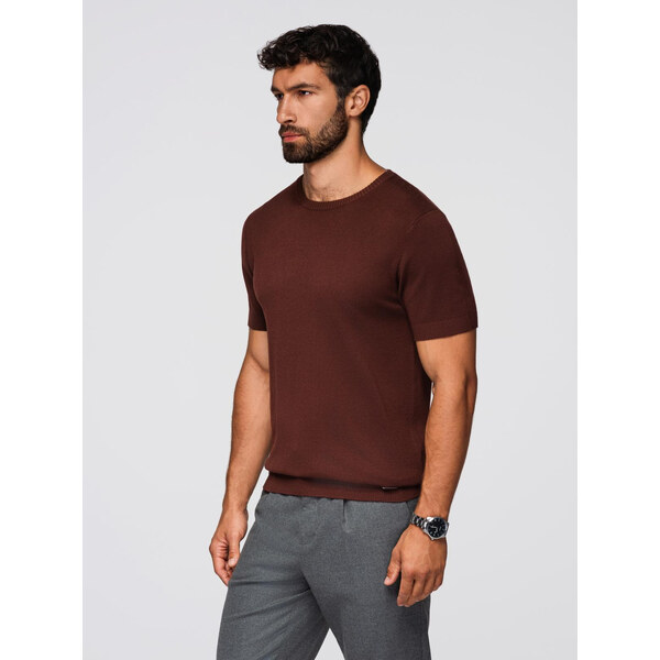 Ombre Mens classic knitted shirt with ribbed cuffs - warm brown 64794233