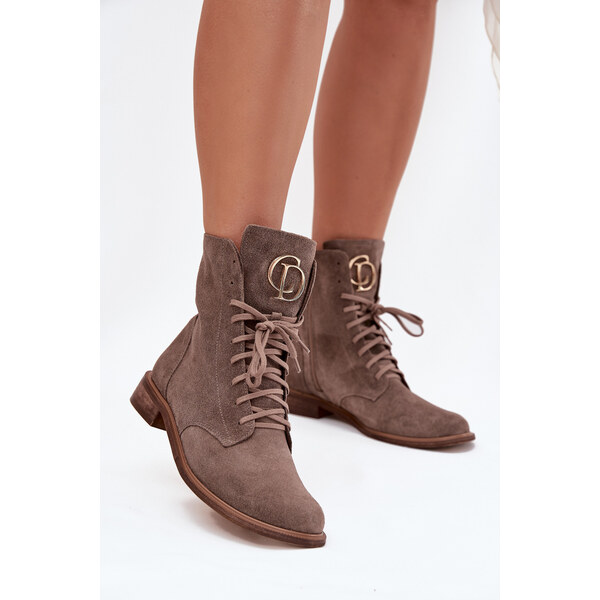 Zazoo 2955 Semišové Workery s Zlatým Detalom na Jazyku Tmavá Béžová 65295591