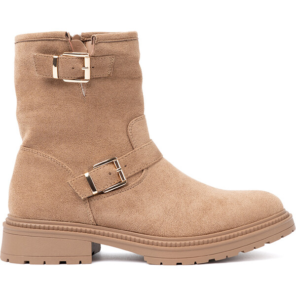 Shelvt Caramel ankle boots with decorative gold buckles 65295654