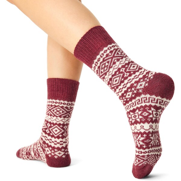Vlnka Ovčie ponožky Merino s nórskym vzorom červená 47764116