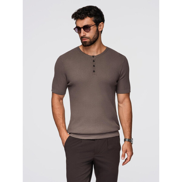 Ombre Mens knitted t-shirt with buttons at the neckline - ash 64793583