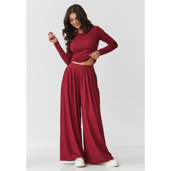 Makadamia Viskózová súprava so širokými nohavicami | bordová M892 65298881