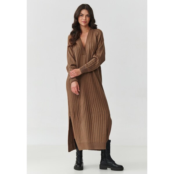Makadamia Dlhé svetrové šaty s výstrihom do V | cappucino S161 65298884
