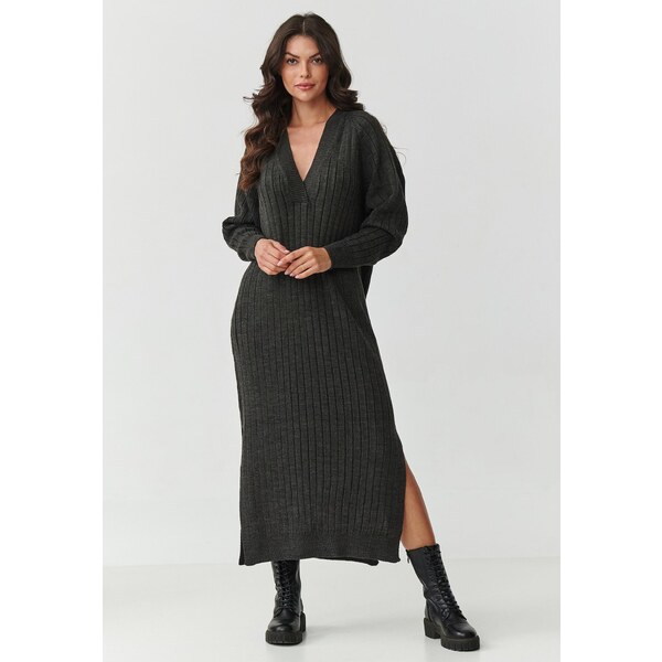 Makadamia Dlhé svetrové šaty s výstrihom do V | grafit melanž S161 65298886