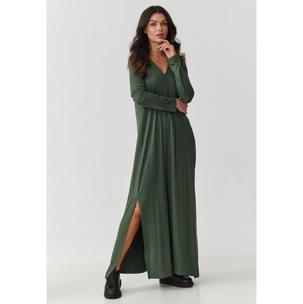 Makadamia Viskózové maxi šaty s rozparkami | khaki M895 65298893