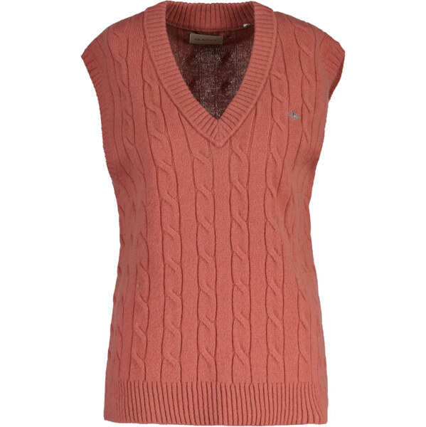 VESTA GANT LAMBSWOOL CABLE V-NECK VEST FADED BRICK 65300316