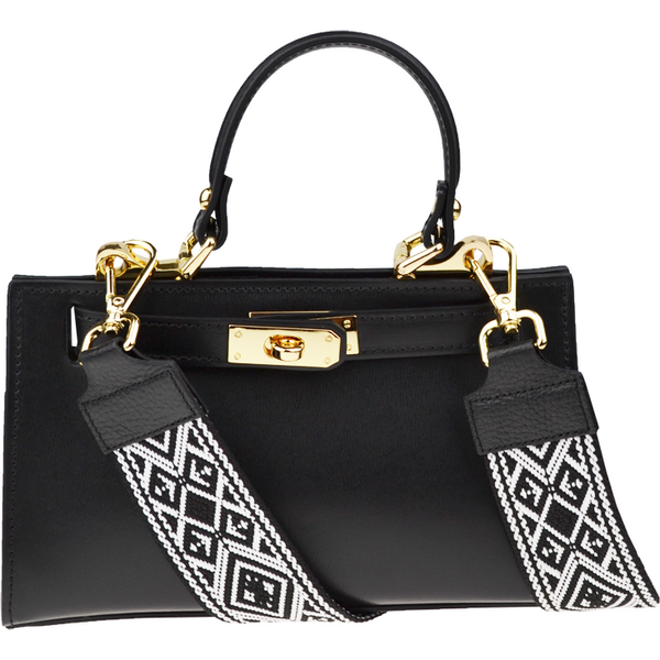 Čierna kožená talianska kabelka Anita Nera s prídavným pruhom 65304846