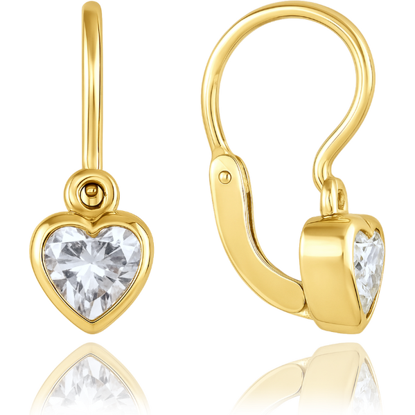 OLIVIE Detské zlaté náušnice s predným zapínaním srdiečka s bielymi 66386197