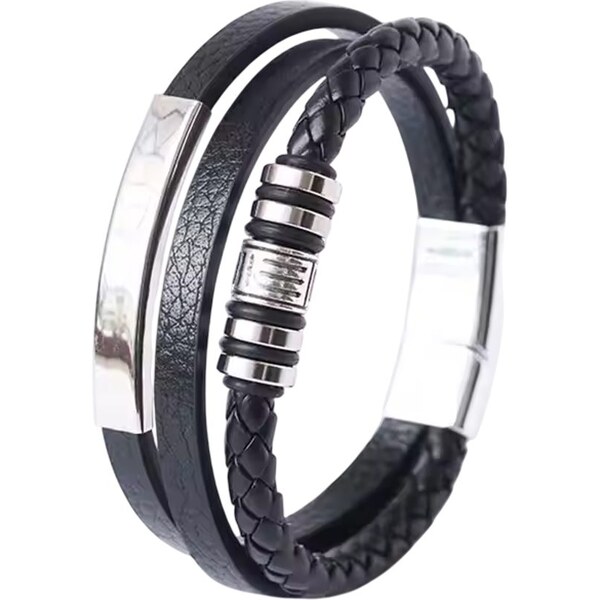 Čierny náramok s kovovými ozdobami 65638737