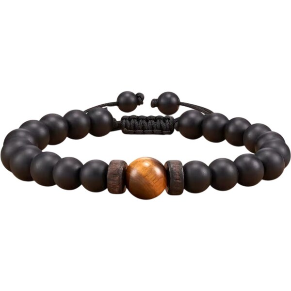 Čierny náramok pre pánov s korálkami 65638748