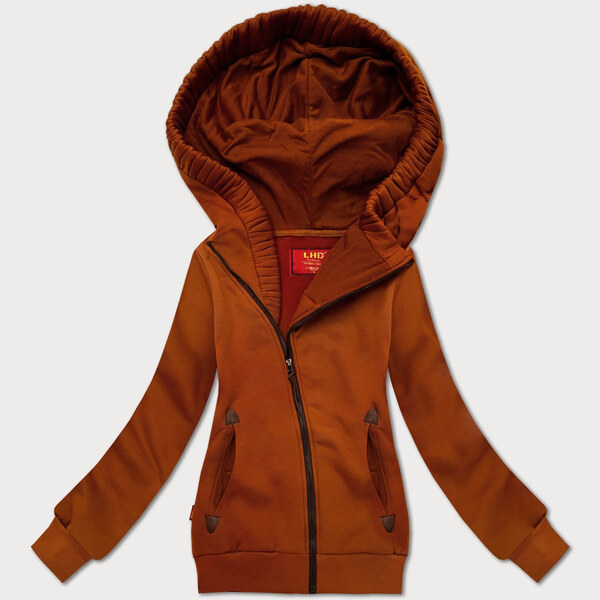 Vypasovaná dámska mikina v karamelovej farbe s asymetrickým zipsom LHD 65449283