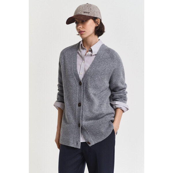 SVETER GANT DETAIL KNIT CARDIGAN CHARCOAL MELANGE 64944439