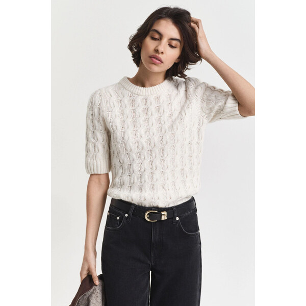 SVETER GANT PUFF SLEEVE CABLE SS C-NECK CREAM 65204819