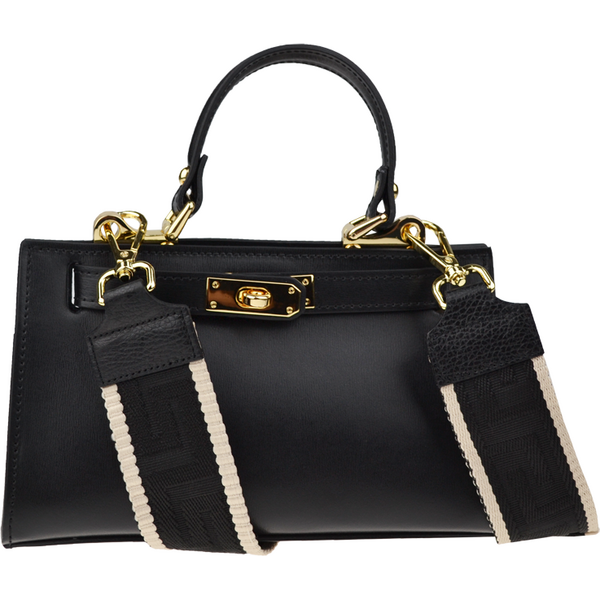 Čierna kožená talianska kabelka Anita Nera s prídavným pruhom IV 65315745