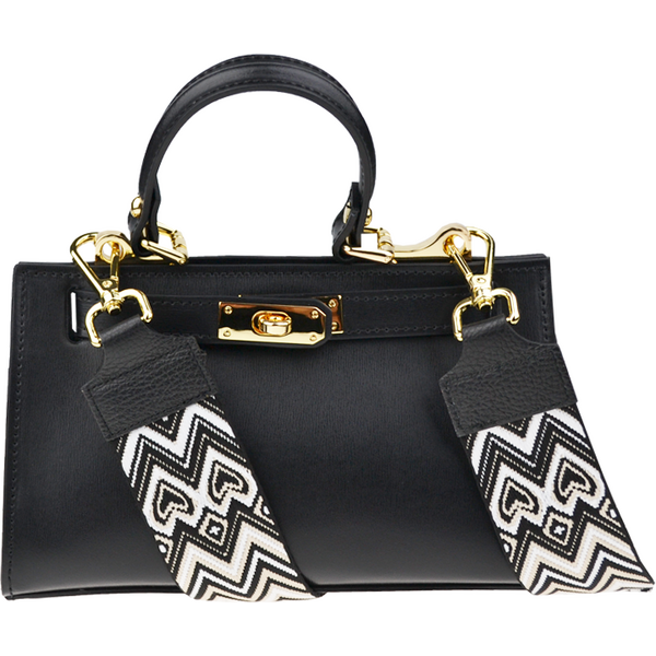 Čierna kožená talianska kabelka Anita Nera s prídavným pruhom V 65315746