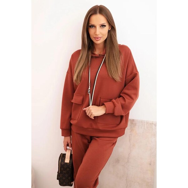 MladaModa Viskózová súprava mikiny s vreckami a nohavíc s opaskom 65082624