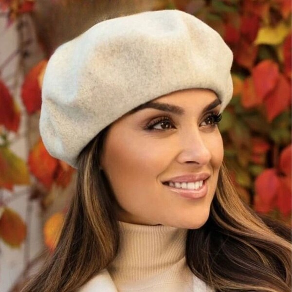 TONAK Svetlo béžový melange baret FLORA 100% vlna WOOLMARK W-baret/960 65317970