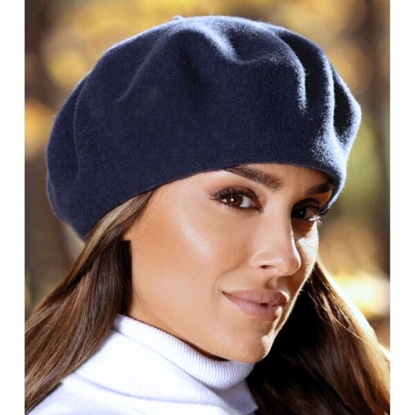 TONAK Tmavomodrý baret FLORA 100% vlna WOOLMARK W-baret/161 (M) 65317971