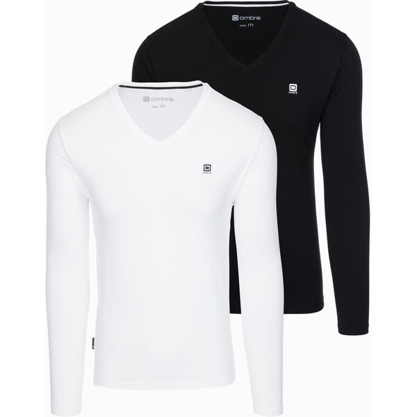 Ombre Set of mens SLIM FIT longsleeves with V neckline and logo 2-pack 65390681