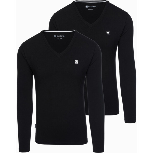 Ombre Set of mens SLIM FIT longsleeves with V neckline and logo 2-pack 65390681