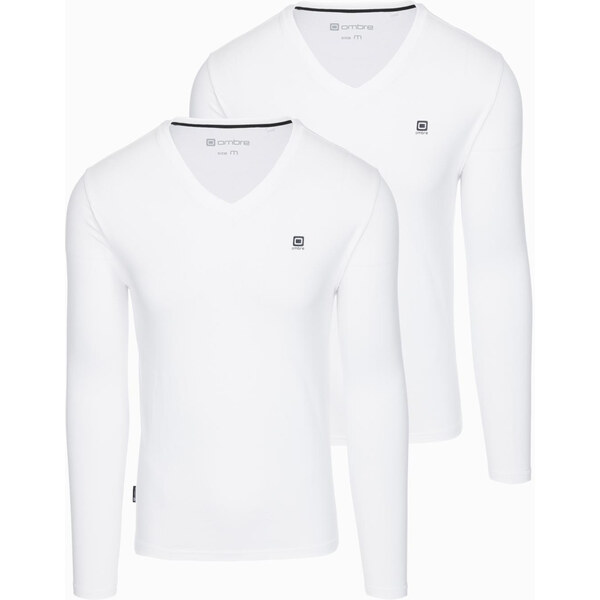 Ombre Set of mens SLIM FIT longsleeves with V-neck and logo 2-pack 65390684