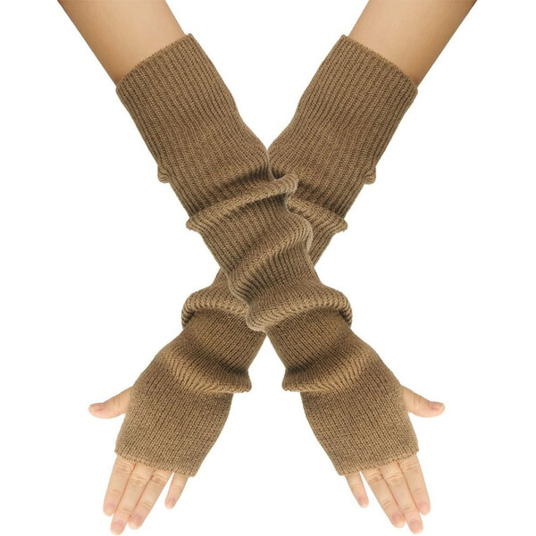 Cixi Dlhé rukavice bez prstov pletené 55cm Hnedé 65227801