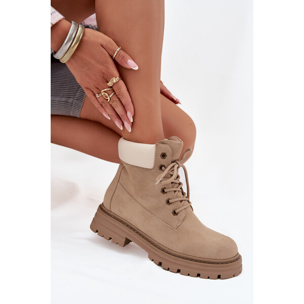 Boto Dámske šnurovacie čižmy béžové Norena 65390699