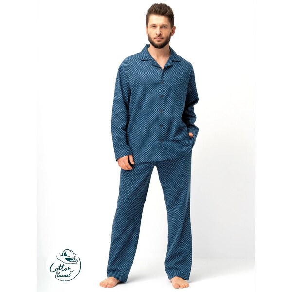 Pánske flanelové pyžamo s gombíkom Key MNS 815 3XL-4XL 65304418