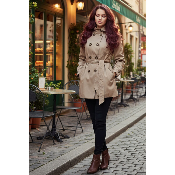 Glara Jarný/jesenný dámsky trenčkot aj pre plnoštíhle 13402329