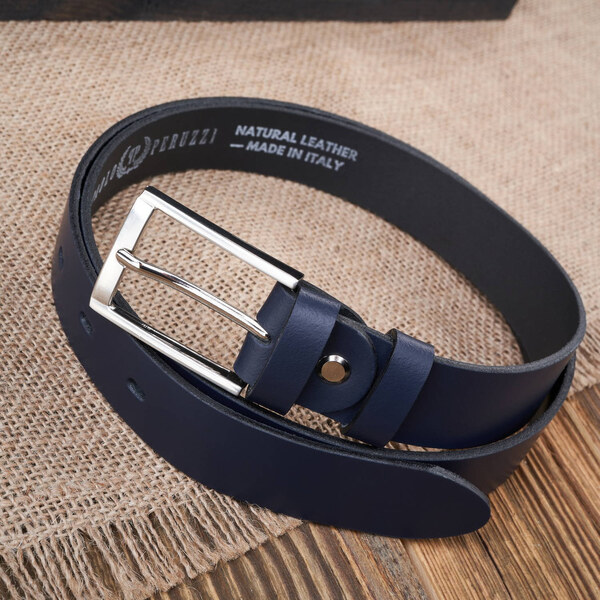 PAOLO PERUZZI Kožený opasok so striebornou prackou 90 cm | modrá PG-03 65372595