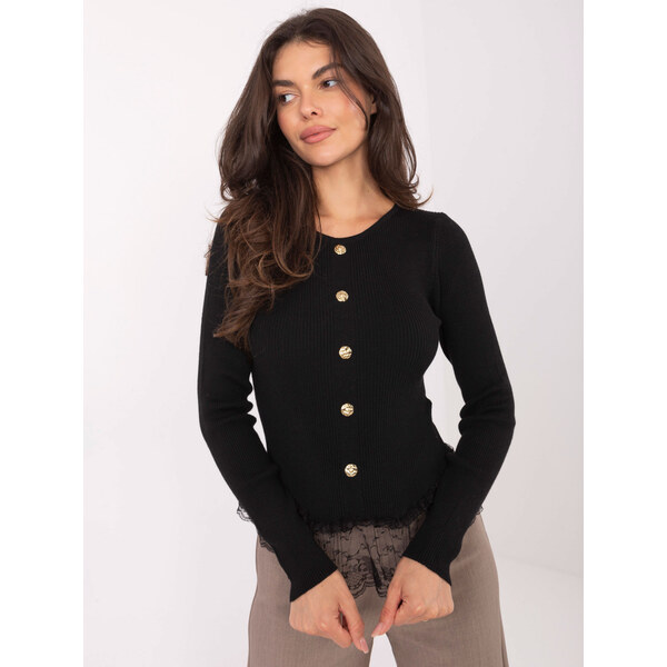 BASIC Čierny dámsky sveter s čipkou a ozdobnými gombíkmi PM-SW-YIS1027 65372722