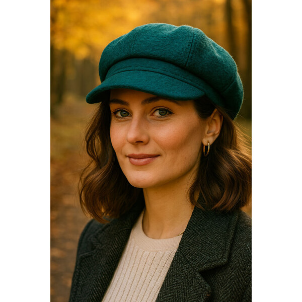 Glara Vlnený baret so šiltom - petrolejový 47951066