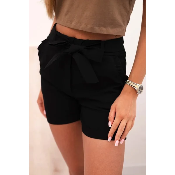 K-Fashion Dámske šortky s mašľou a volánikmi čierne 65551258