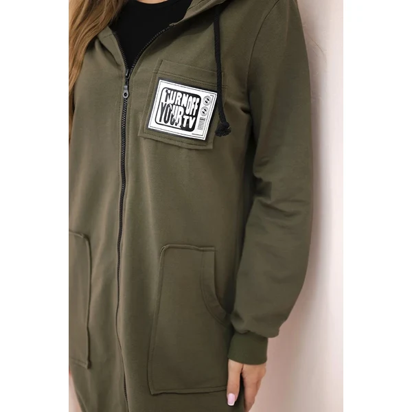 K-Fashion Dámska dlhšia mikina so zipsom khaki 65551636