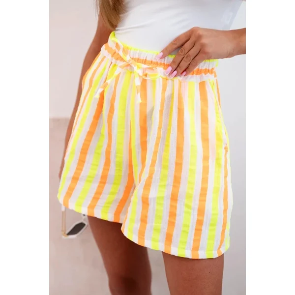 K-Fashion Dámske bavlnené šortky Striped Yellow Neon 65551878
