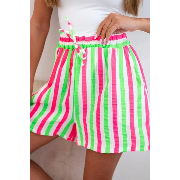 K-Fashion Dámske bavlnené šortky s pruhmi zelené neónové 65551879
