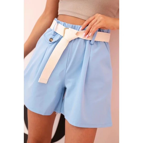 K-Fashion Dámske šortky s vysokým pásom a opaskom modré 65552672