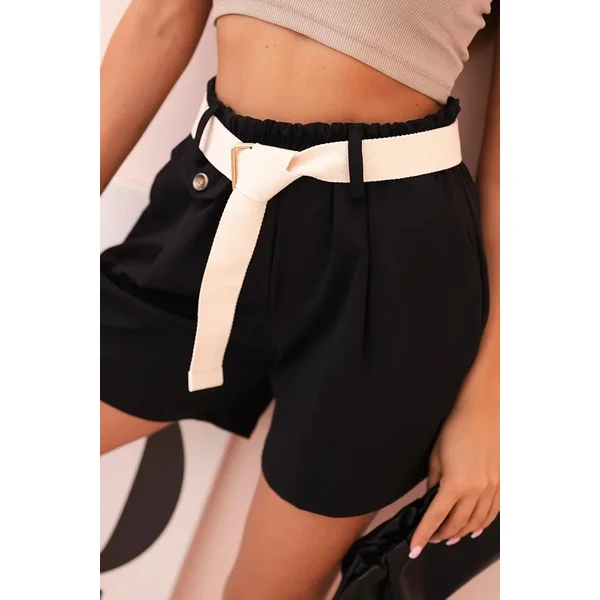 K-Fashion Dámske šortky s vysokým pásom a opaskom čierne 65552669