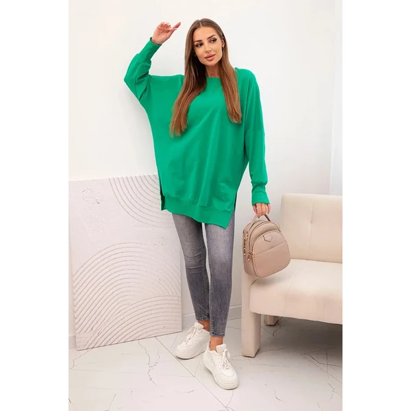 K-Fashion Dámska bavlnená mikina so širokým spodným lemom zelená 65553059