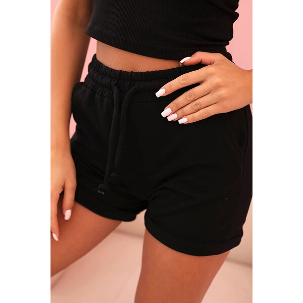 K-Fashion Dámske bavlnené šortky s gumou a šnúrkou v páse čierne 65721821